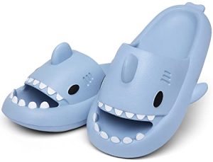 Men's and Women's Shark Slides Cloud Slippers Summer Novelty Open Toe Slide Sandals Anti-Slip Beach Pool Shower Shoes with Cushioned Thick Sole Ethylene Vinyl Acetate sole 1.6 inch thick sole that provides good support to your feet The deep heel cup footbed fits the curve of the foot pelvic floor and makes walking more comfortable