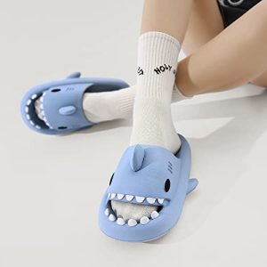 Men's and Women's Shark Slides Cloud Slippers Summer Novelty Open Toe Slide Sandals Anti-Slip Beach Pool Shower Shoes with Cushioned Thick Sole Ethylene Vinyl Acetate sole 1.6 inch thick sole that provides good support to your feet The deep heel cup footbed fits the curve of the foot pelvic floor and makes walking more comfortable