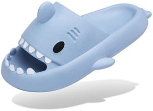 Men's and Women's Shark Slides Cloud Slippers Summer Novelty Open Toe Slide Sandals Anti-Slip Beach Pool Shower Shoes with Cushioned Thick Sole Ethylene Vinyl Acetate sole 1.6 inch thick sole that provides good support to your feet The deep heel cup footbed fits the curve of the foot pelvic floor and makes walking more comfortable